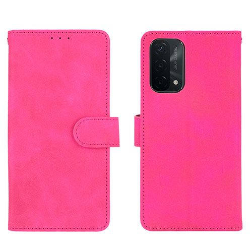 Leather Case Stands Flip Cover Holder L01Z for Oppo A54 5G Hot Pink