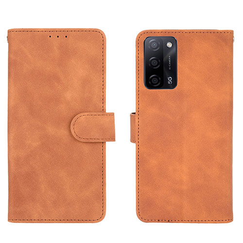 Leather Case Stands Flip Cover Holder L01Z for Oppo A56 5G Brown