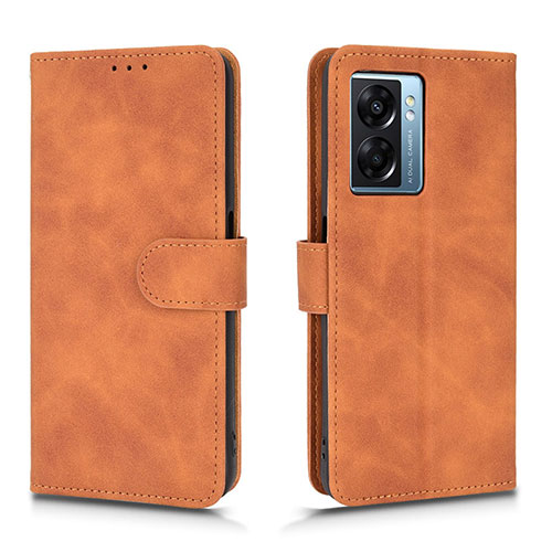 Leather Case Stands Flip Cover Holder L01Z for Oppo A77 5G Brown