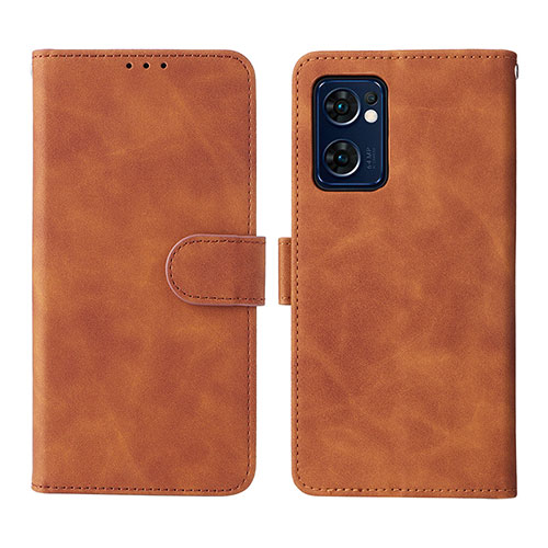 Leather Case Stands Flip Cover Holder L01Z for Oppo Find X5 Lite 5G Brown