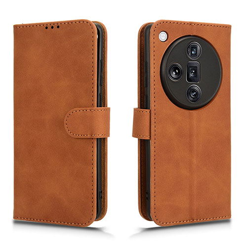 Leather Case Stands Flip Cover Holder L01Z for Oppo Find X7 Ultra 5G Brown