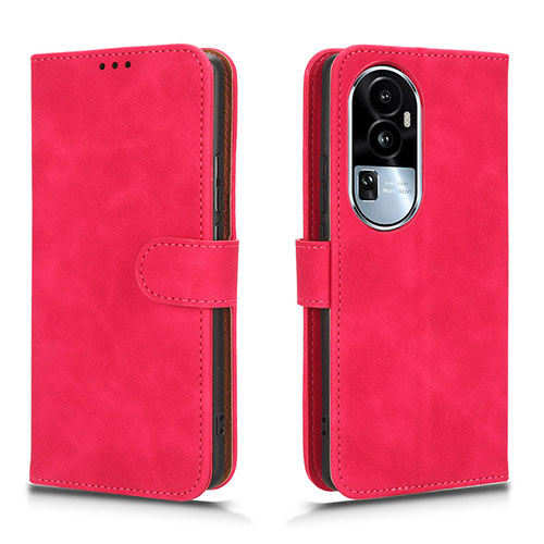 Leather Case Stands Flip Cover Holder L01Z for Oppo Reno10 Pro+ Plus 5G Hot Pink