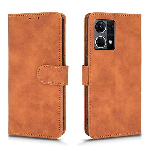 Leather Case Stands Flip Cover Holder L01Z for Oppo Reno8 4G Brown