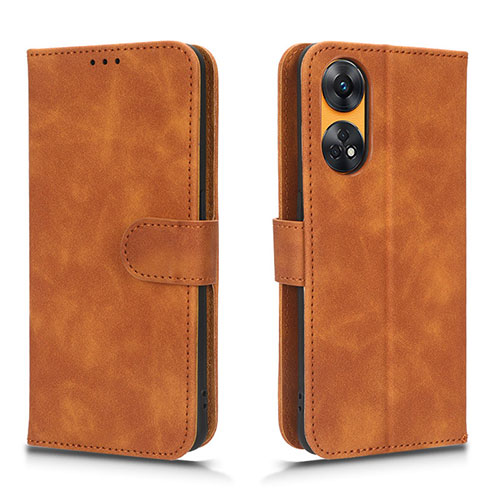 Leather Case Stands Flip Cover Holder L01Z for Oppo Reno8 T 4G Brown