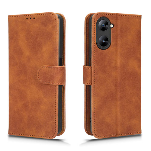 Leather Case Stands Flip Cover Holder L01Z for Realme 10S 5G Brown