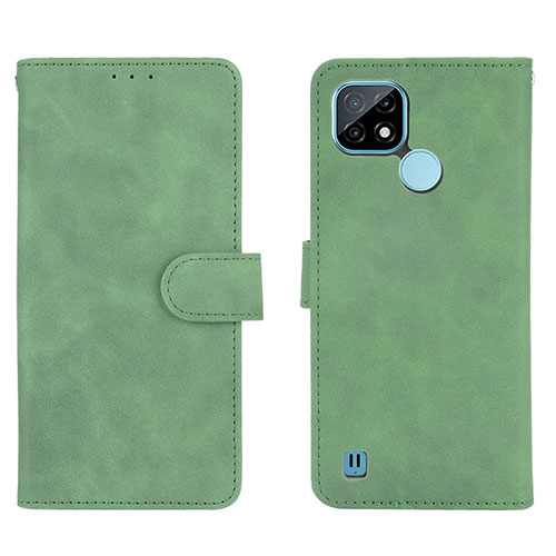 Leather Case Stands Flip Cover Holder L01Z for Realme C21 Green