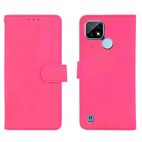 Leather Case Stands Flip Cover Holder L01Z for Realme C21 Hot Pink