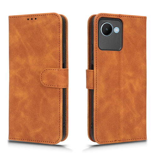 Leather Case Stands Flip Cover Holder L01Z for Realme C30 Brown