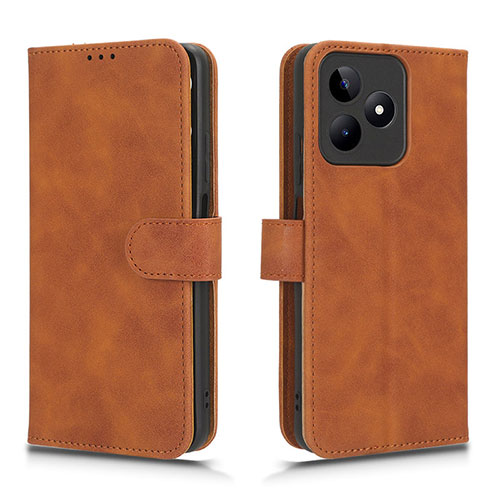 Leather Case Stands Flip Cover Holder L01Z for Realme C51 Brown