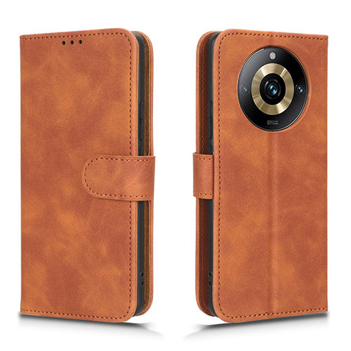 Leather Case Stands Flip Cover Holder L01Z for Realme Narzo 60 Pro 5G Brown