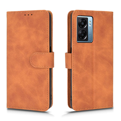 Leather Case Stands Flip Cover Holder L01Z for Realme Q5i 5G Brown