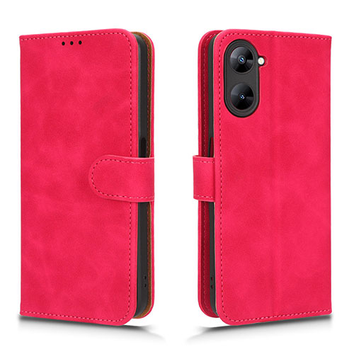 Leather Case Stands Flip Cover Holder L01Z for Realme Q5x 5G Hot Pink