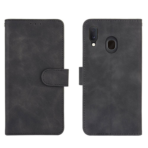 Leather Case Stands Flip Cover Holder L01Z for Samsung Galaxy A20 Black