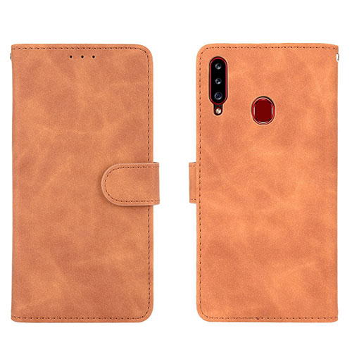 Leather Case Stands Flip Cover Holder L01Z for Samsung Galaxy A20s Brown