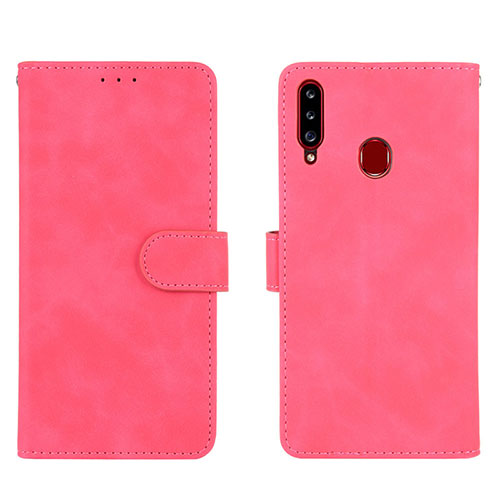 Leather Case Stands Flip Cover Holder L01Z for Samsung Galaxy A20s Hot Pink