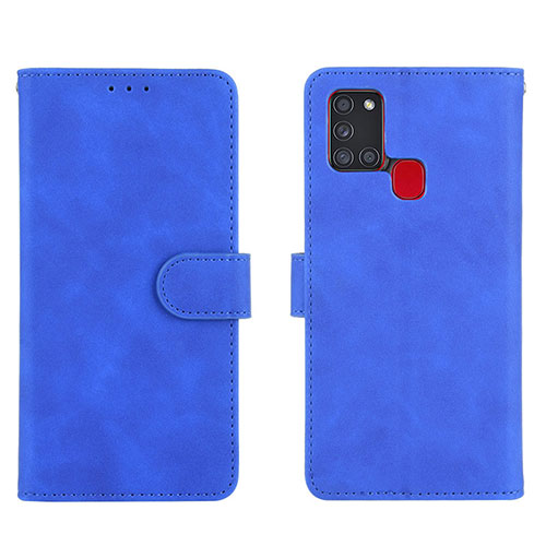 Leather Case Stands Flip Cover Holder L01Z for Samsung Galaxy A21s Blue