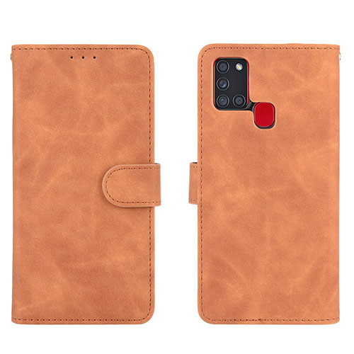 Leather Case Stands Flip Cover Holder L01Z for Samsung Galaxy A21s Brown