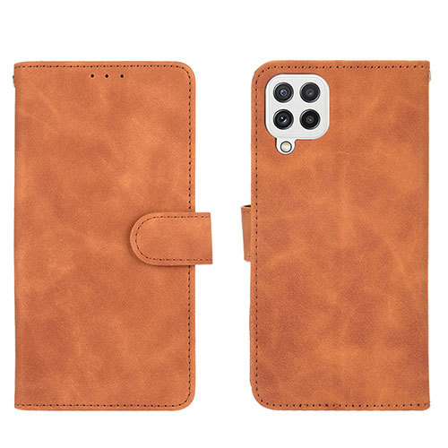 Leather Case Stands Flip Cover Holder L01Z for Samsung Galaxy A22 4G Brown