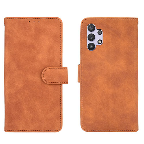 Leather Case Stands Flip Cover Holder L01Z for Samsung Galaxy A32 5G Brown