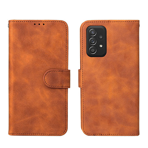 Leather Case Stands Flip Cover Holder L01Z for Samsung Galaxy A52 4G Brown