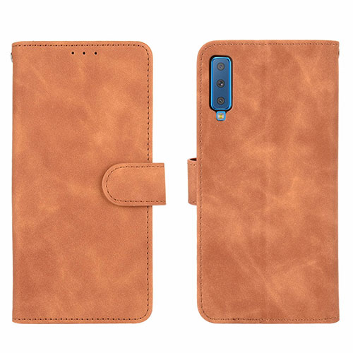 Leather Case Stands Flip Cover Holder L01Z for Samsung Galaxy A7 (2018) A750 Brown