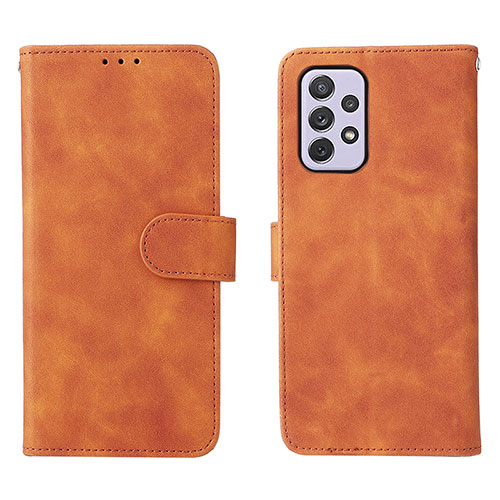 Leather Case Stands Flip Cover Holder L01Z for Samsung Galaxy A73 5G Brown