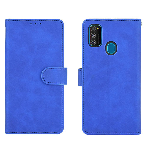 Leather Case Stands Flip Cover Holder L01Z for Samsung Galaxy M21 Blue