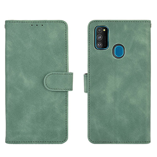 Leather Case Stands Flip Cover Holder L01Z for Samsung Galaxy M21 Green