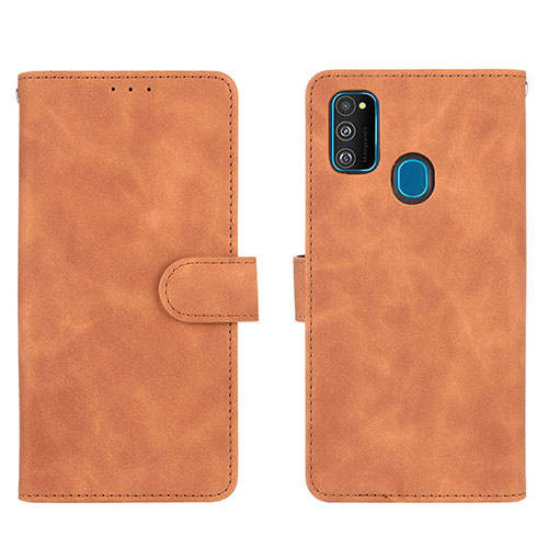 Leather Case Stands Flip Cover Holder L01Z for Samsung Galaxy M30s Brown