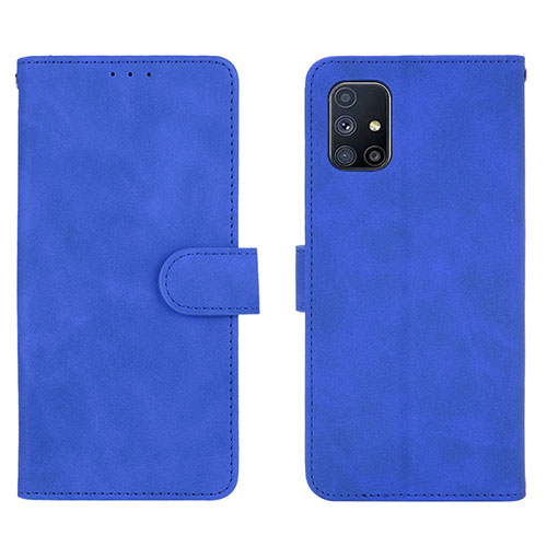 Leather Case Stands Flip Cover Holder L01Z for Samsung Galaxy M51 Blue