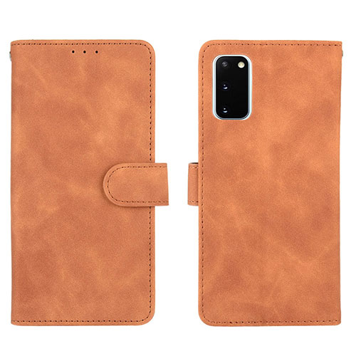 Leather Case Stands Flip Cover Holder L01Z for Samsung Galaxy S20 FE 4G Brown