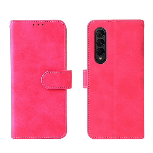 Leather Case Stands Flip Cover Holder L01Z for Samsung Galaxy Z Fold4 5G Hot Pink