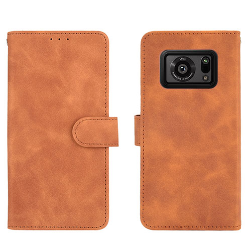 Leather Case Stands Flip Cover Holder L01Z for Sharp Aquos R6 Brown