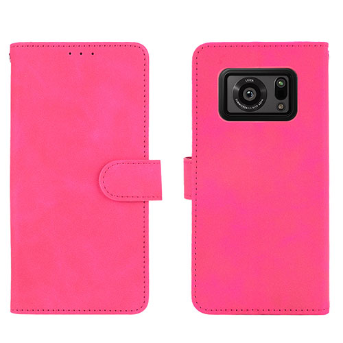 Leather Case Stands Flip Cover Holder L01Z for Sharp Aquos R6 Hot Pink