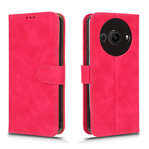 Leather Case Stands Flip Cover Holder L01Z for Sharp Aquos R8s Pro Hot Pink