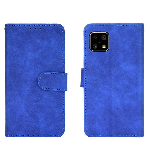 Leather Case Stands Flip Cover Holder L01Z for Sharp Aquos Sense4 Blue