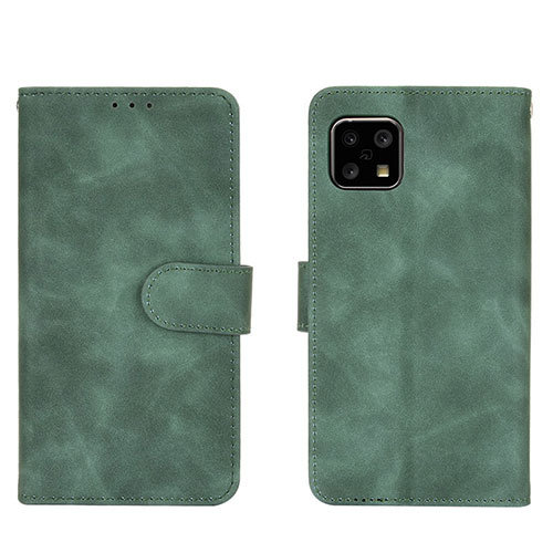 Leather Case Stands Flip Cover Holder L01Z for Sharp Aquos Sense4 Green