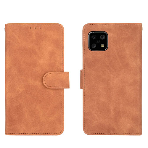 Leather Case Stands Flip Cover Holder L01Z for Sharp Aquos Sense4 Lite Brown