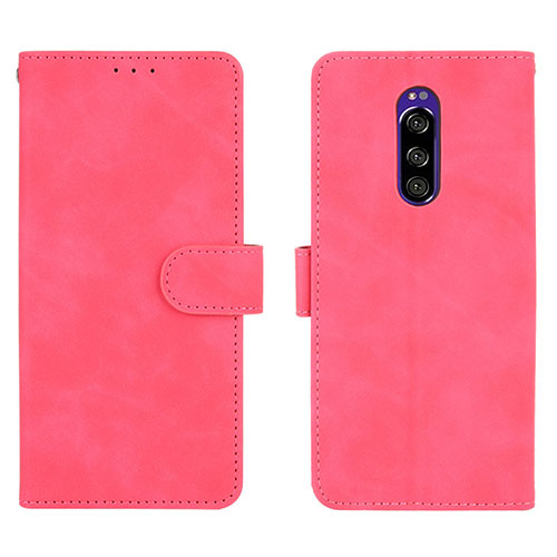 Leather Case Stands Flip Cover Holder L01Z for Sony Xperia 1 Hot Pink