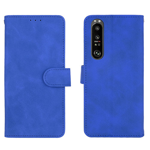Leather Case Stands Flip Cover Holder L01Z for Sony Xperia 1 III Blue