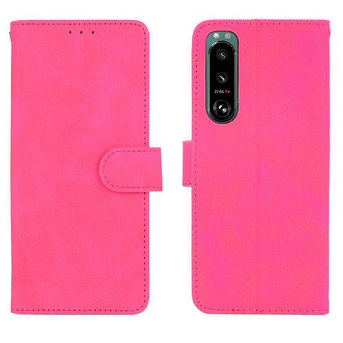 Leather Case Stands Flip Cover Holder L01Z for Sony Xperia 5 III SO-53B Hot Pink