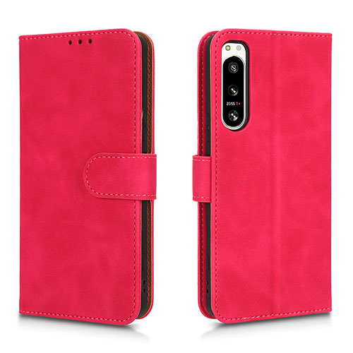 Leather Case Stands Flip Cover Holder L01Z for Sony Xperia 5 IV Hot Pink