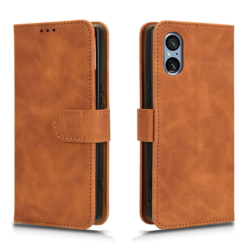 Leather Case Stands Flip Cover Holder L01Z for Sony Xperia 5 V Brown