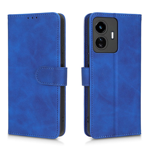 Leather Case Stands Flip Cover Holder L01Z for Vivo iQOO Z6 Lite 5G Blue