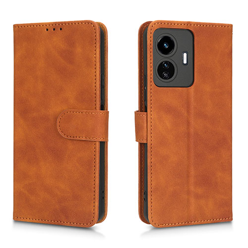 Leather Case Stands Flip Cover Holder L01Z for Vivo iQOO Z6 Lite 5G Brown