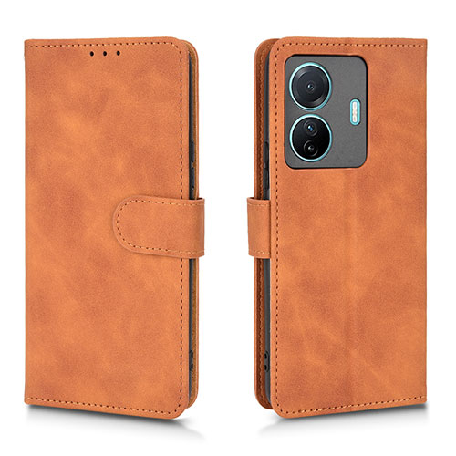 Leather Case Stands Flip Cover Holder L01Z for Vivo iQOO Z6 Pro 5G Brown