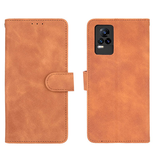 Leather Case Stands Flip Cover Holder L01Z for Vivo V21e 4G Brown