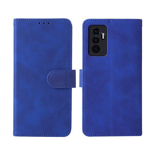 Leather Case Stands Flip Cover Holder L01Z for Vivo V23e 5G Blue