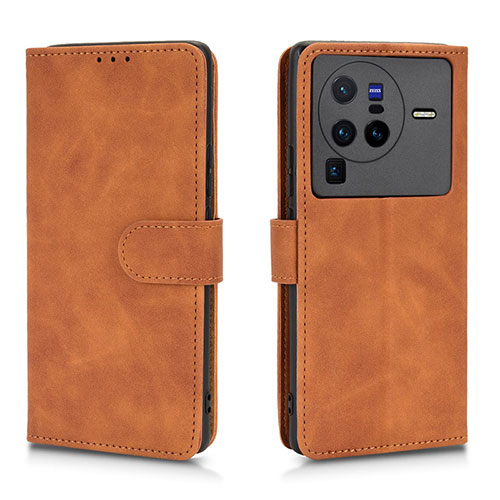 Leather Case Stands Flip Cover Holder L01Z for Vivo X80 Pro 5G Brown