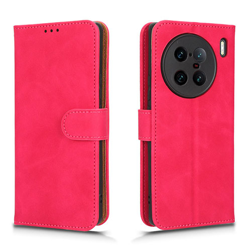 Leather Case Stands Flip Cover Holder L01Z for Vivo X90 Pro+ Plus 5G Hot Pink